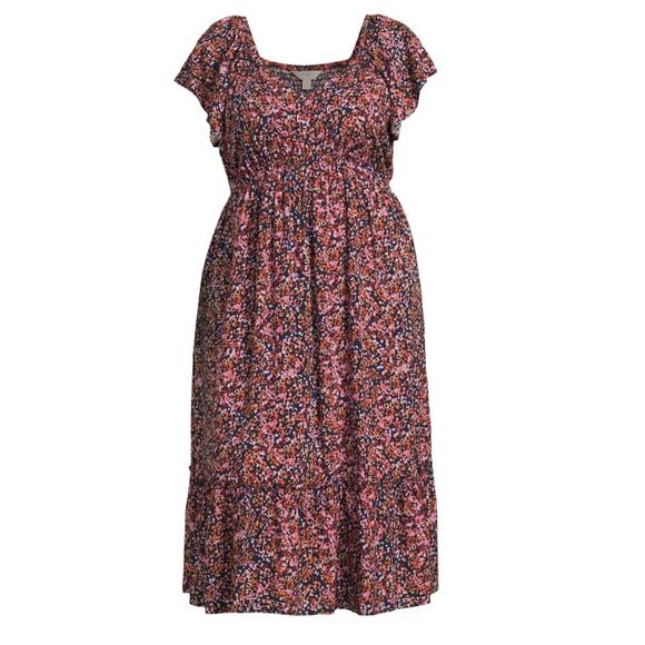Terra & Sky Women's Plus Flutter Sleeve Floral Midi Dress Size 5X 32W 34W New - Picture 1 of 6
